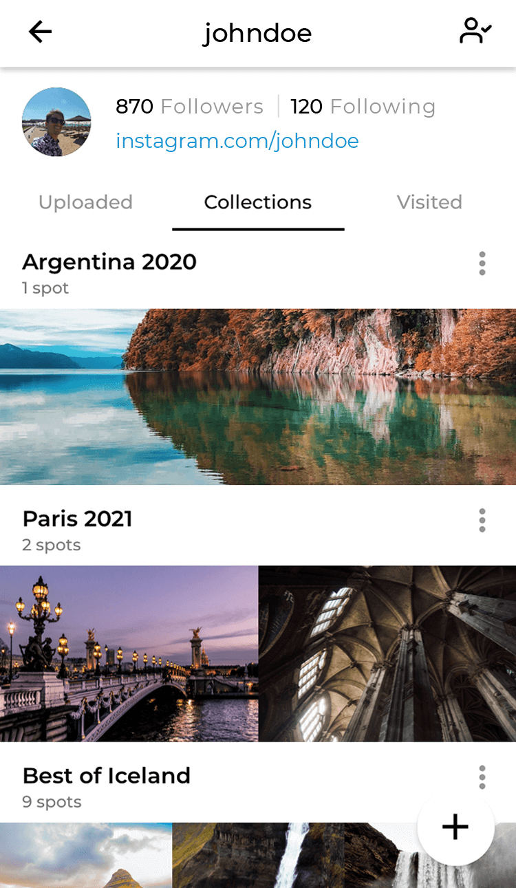 NoFilterのコレクションには今後の旅行のために保存された撮影スポットがある