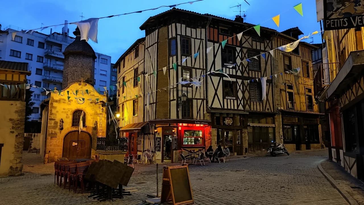 Medieval looking square - Tól Limoges city centre, France