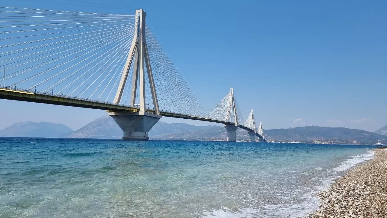 Antirio River Bridge - From Beach, Greece