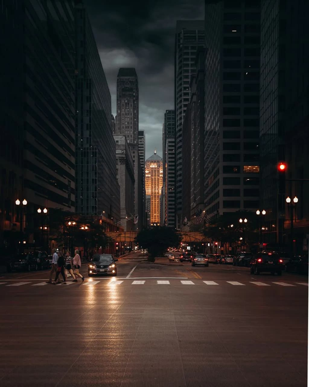 Chicago Board to Trade - LaSalle St - From Wacker and LaSalle St. looking south at dusk, United States